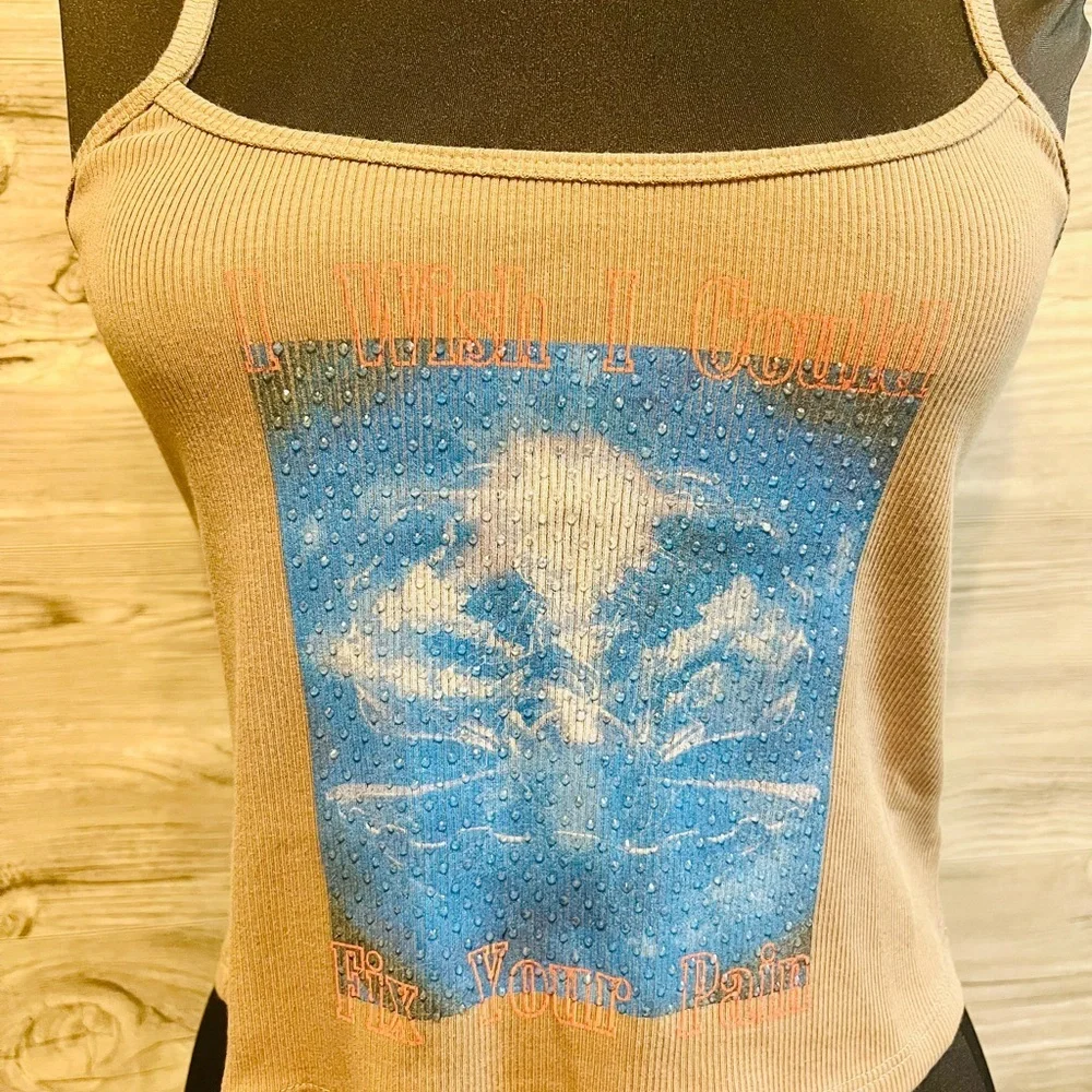 NWT Boys Lie Brown/Tan  Camisole with Blue Graphic Size M/L Rhinestone - Picture 4 of 15